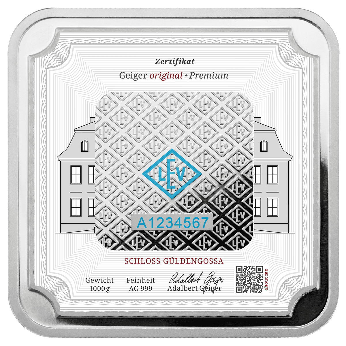 1 kg .999 quadratisch verschweißt - Silberbarren Geiger original