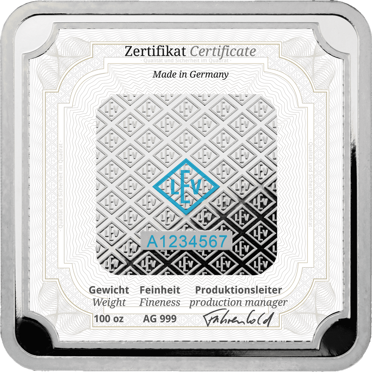 100 oz .999 quadratisch verschweißt - Silberbarren Geiger original