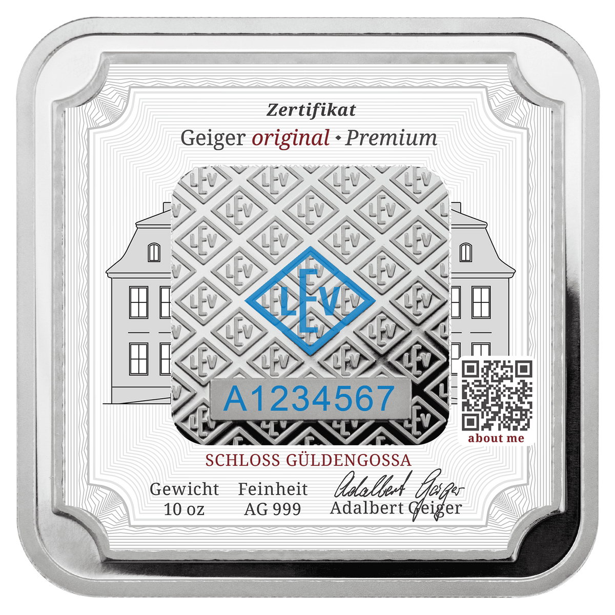 10 oz .999 quadratisch verschweißt - Silberbarren Geiger original