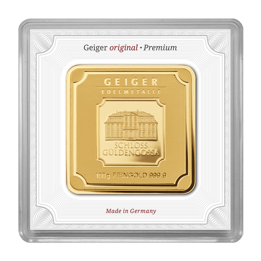 100 g .9999 quadratisch - Goldbarren Geiger original