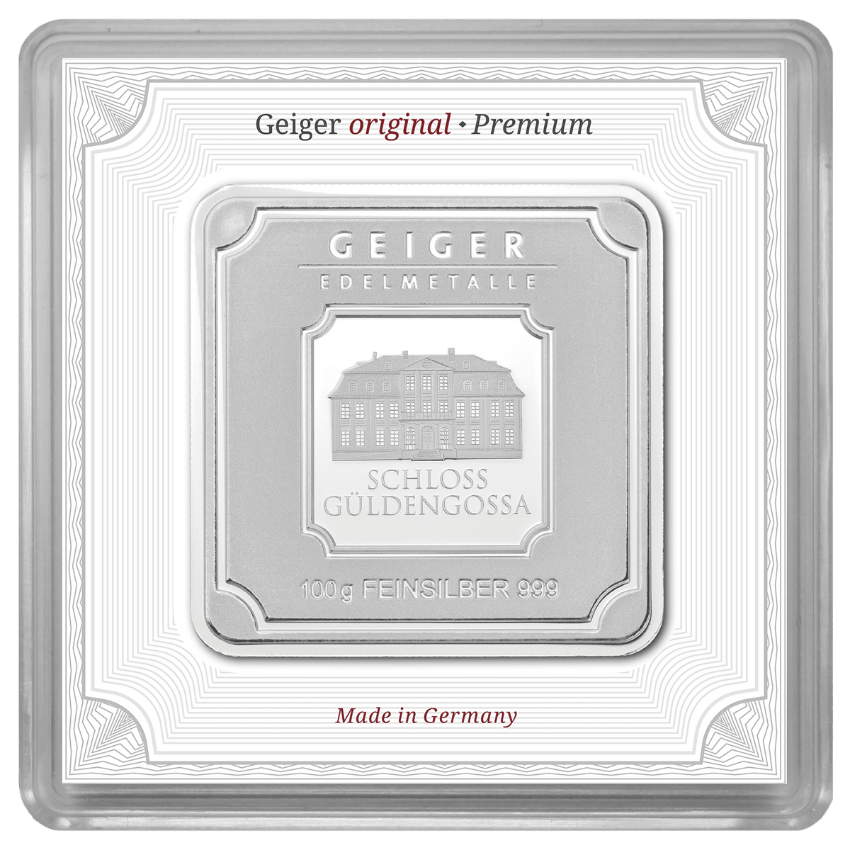 100 g .999 quadratisch in Kapsel - Silberbarren Geiger original