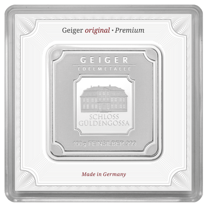 100 g .999 quadratisch in Kapsel - Silberbarren Geiger original