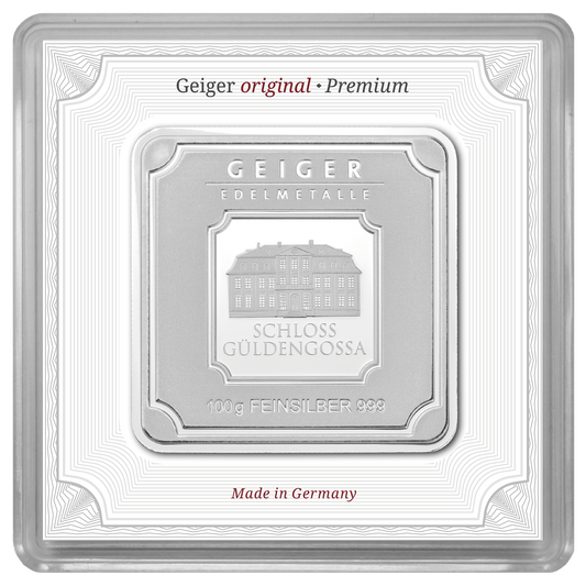 100 g .999 quadratisch in Kapsel - Silberbarren Geiger original