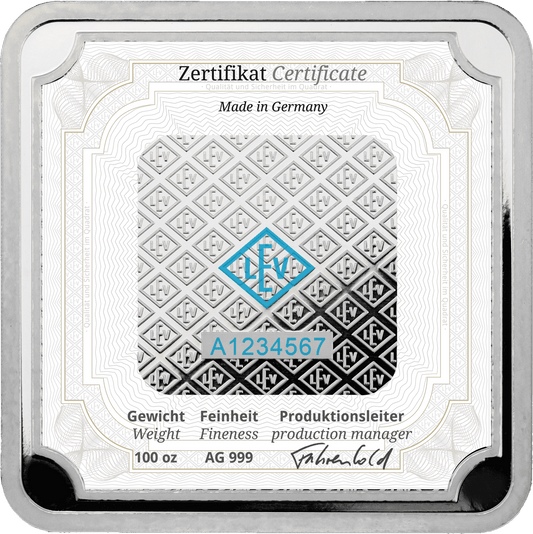 100 oz .999 quadratisch verschweißt - Silberbarren Geiger original