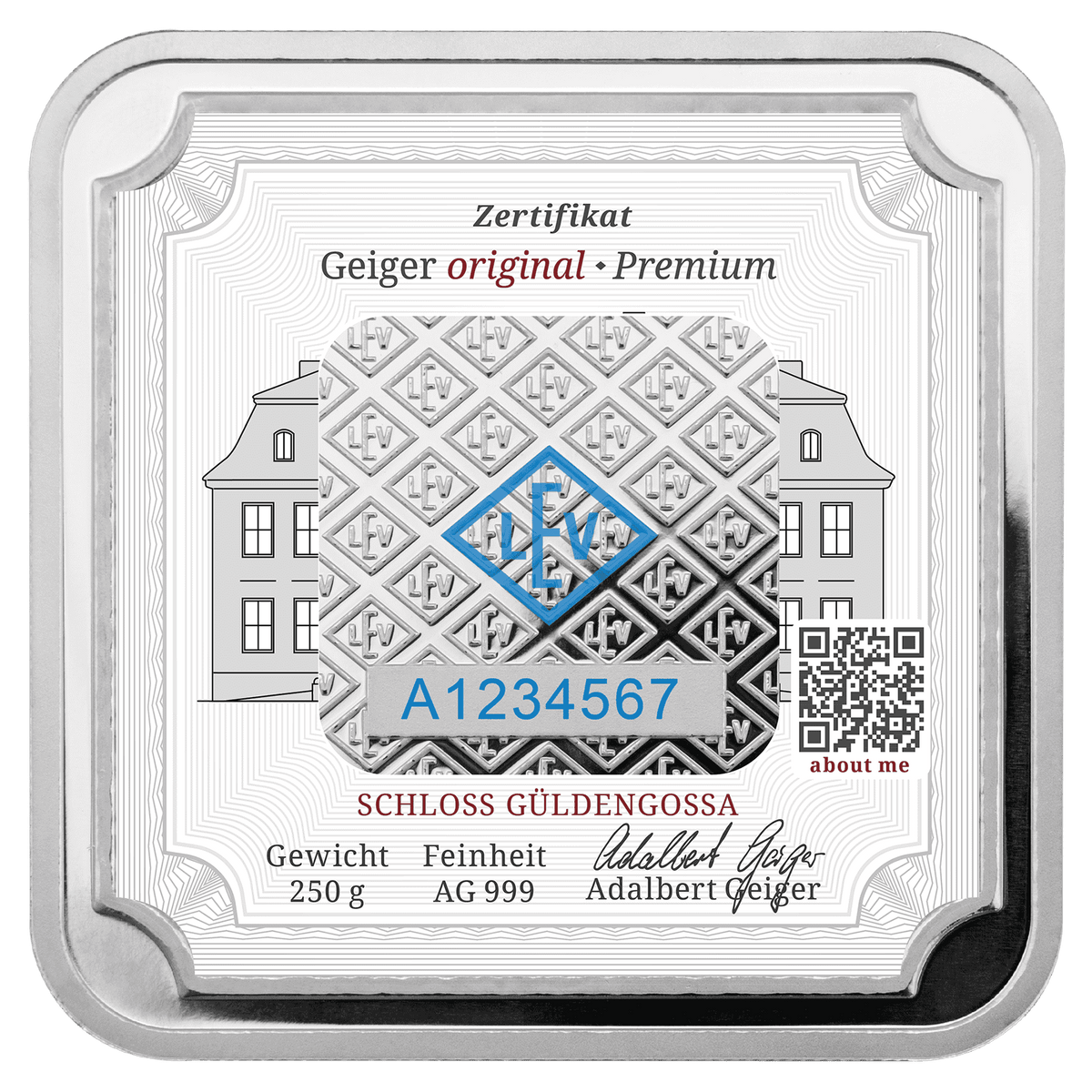 250 g .999 quadratisch verschweißt - Silberbarren Geiger original