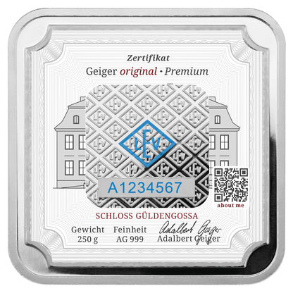 250 g .999 quadratisch verschweißt - Silberbarren Geiger original