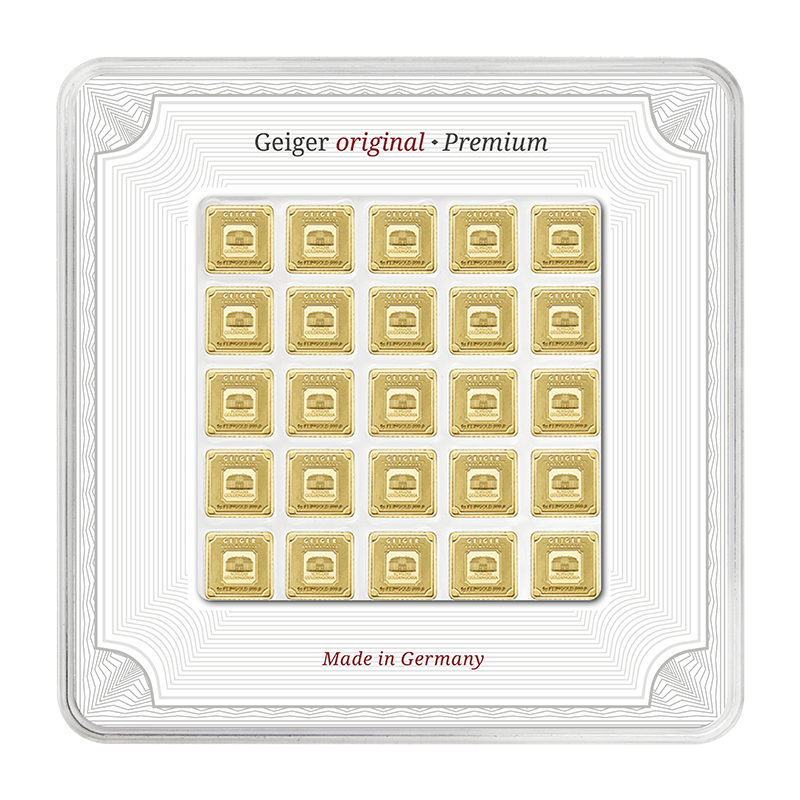 25 x 1 g .9999 quadratisch - Goldbarren Geiger original
