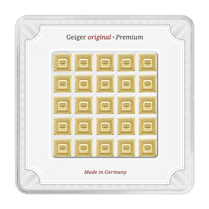 25 x 1 g .9999 quadratisch - Goldbarren Geiger original