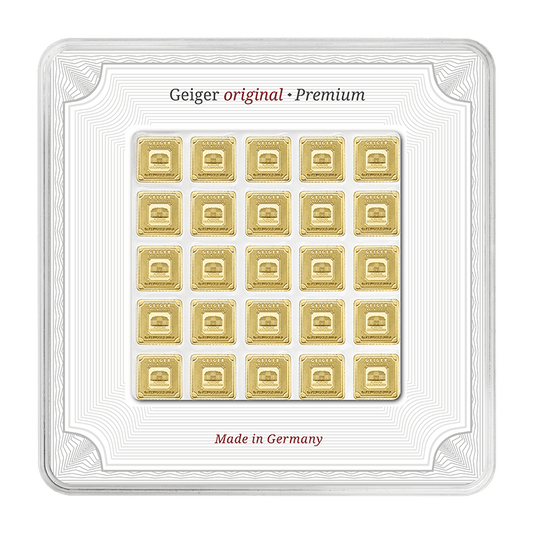 25 x 1 g .9999 quadratisch - Goldbarren Geiger original