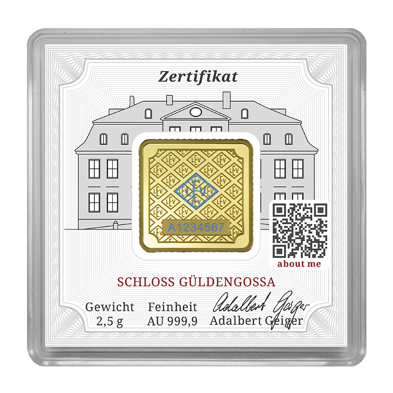 2,5 g .9999 quadratisch - Goldbarren Geiger original