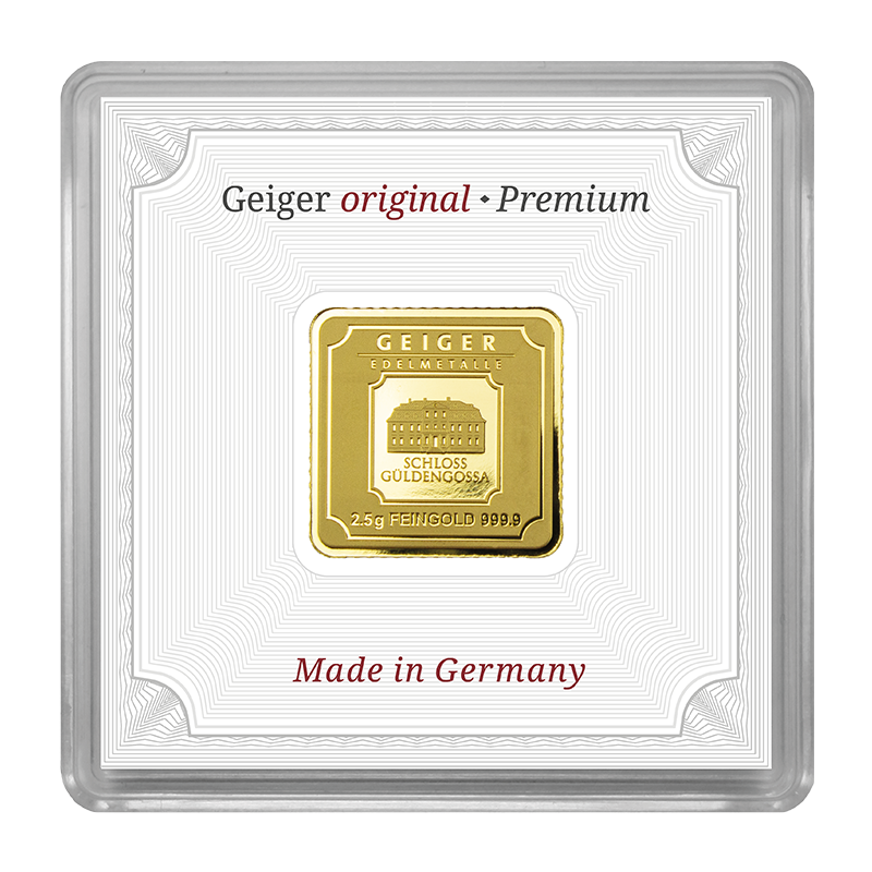 2,5 g .9999 quadratisch - Goldbarren Geiger original