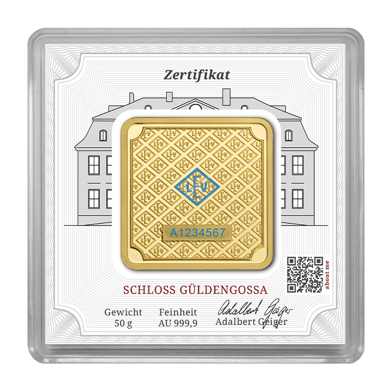 50 g .9999 quadratisch - Goldbarren Geiger original