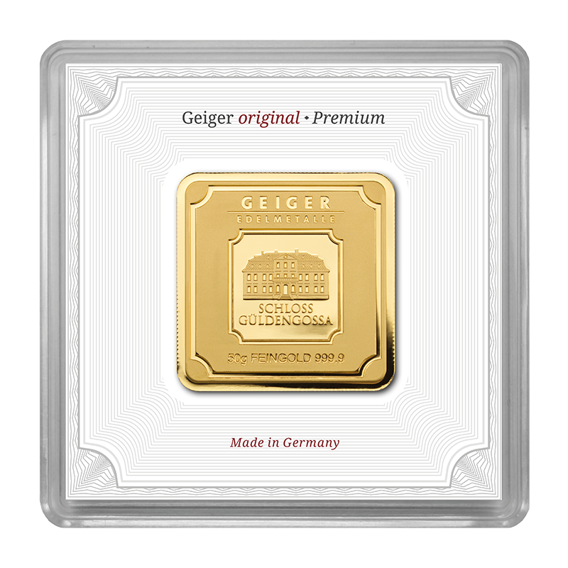 50 g .9999 quadratisch - Goldbarren Geiger original