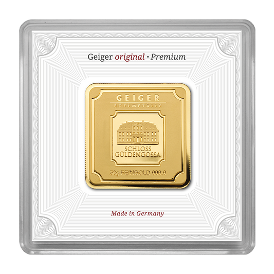 50 g .9999 quadratisch - Goldbarren Geiger original