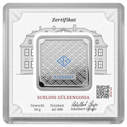 50 g .999 quadratisch in Kapsel - Silberbarren Geiger original