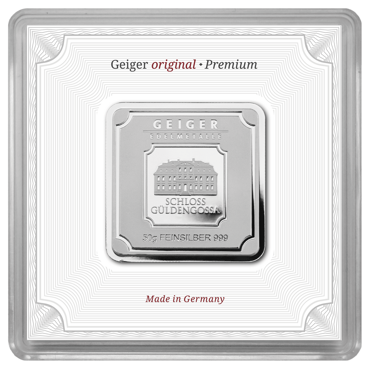 50 g .999 quadratisch in Kapsel - Silberbarren Geiger original