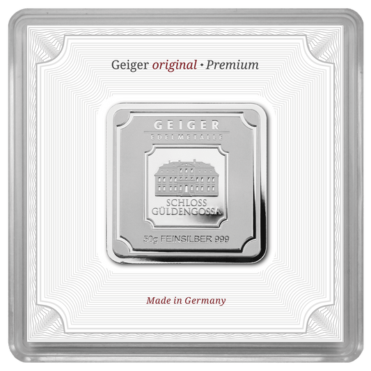 50 g .999 quadratisch in Kapsel - Silberbarren Geiger original
