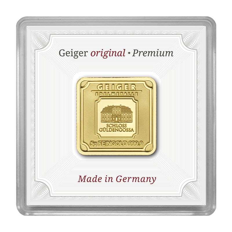5 g .9999 quadratisch - Goldbarren Geiger original