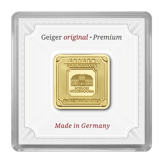 5 g .9999 quadratisch - Goldbarren Geiger original