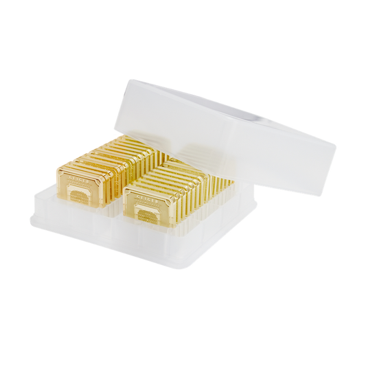 30 x 5 g .9999 quadratisch in Tube - Goldbarren Geiger original
