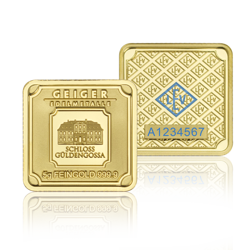 30 x 5 g .9999 quadratisch in Tube - Goldbarren Geiger original