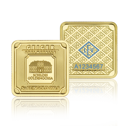 30 x 5 g .9999 quadratisch in Tube - Goldbarren Geiger original